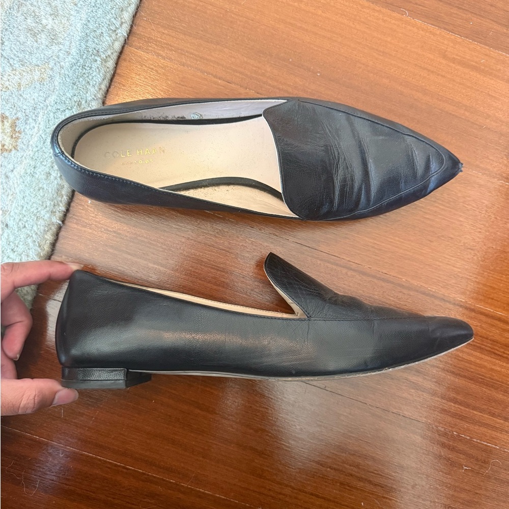 Cole Haan Black Pointed Leather Slip-On Flats
